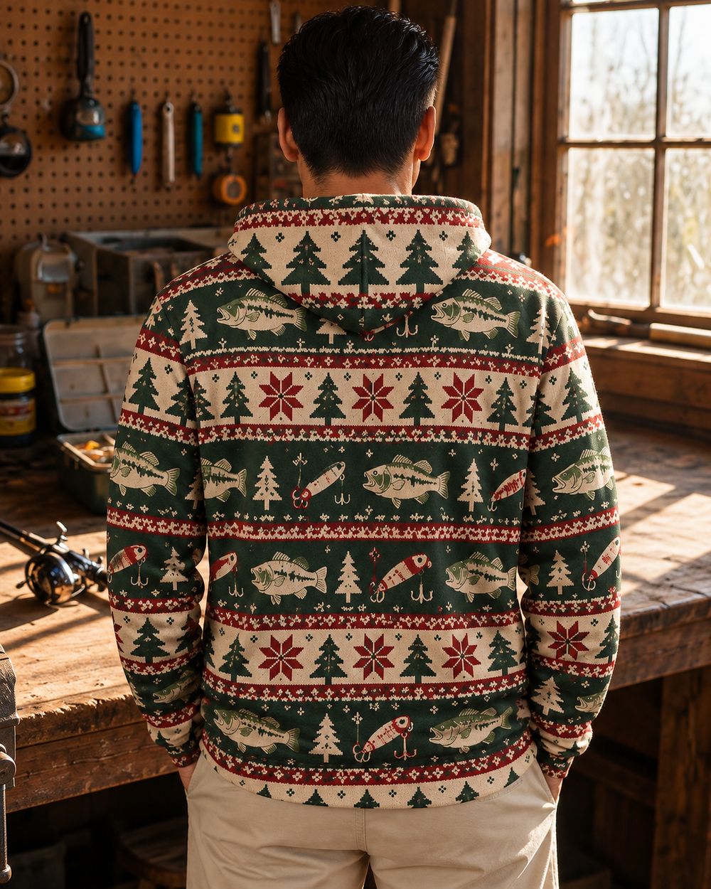 Merry Fishmas Knit-Look All-Over Print Hoodie — front