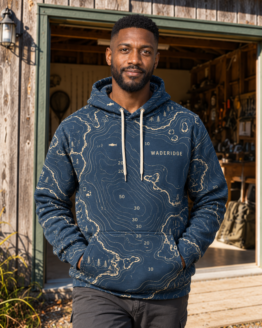 Lake Depth Map All-Over Print Hoodie — model front