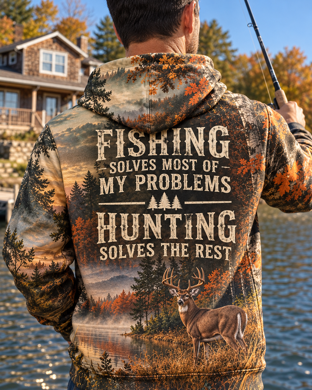 Lake To Treeline All-Over Print Hoodie — back close-up