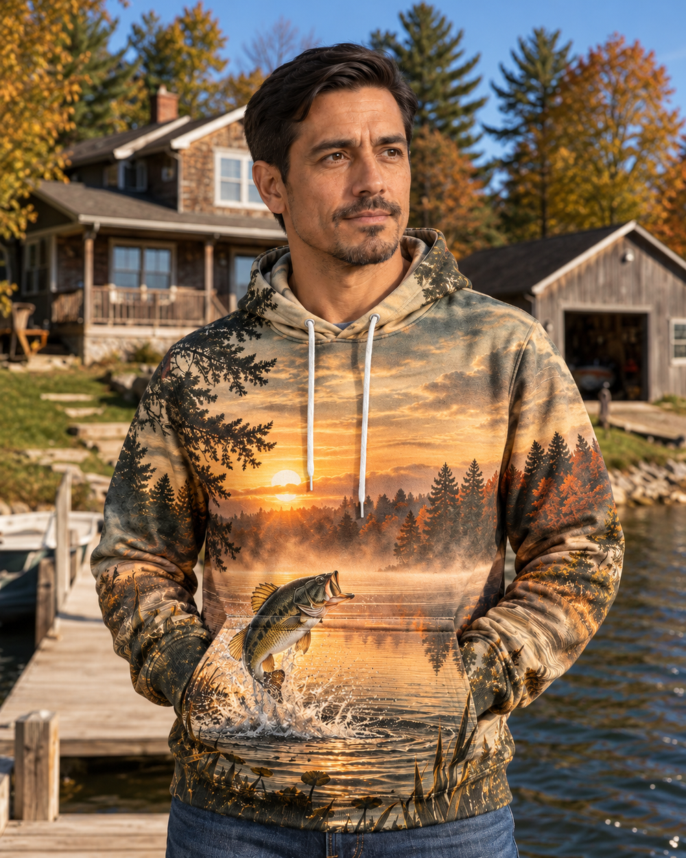 Lake To Treeline All-Over Print Hoodie — model front