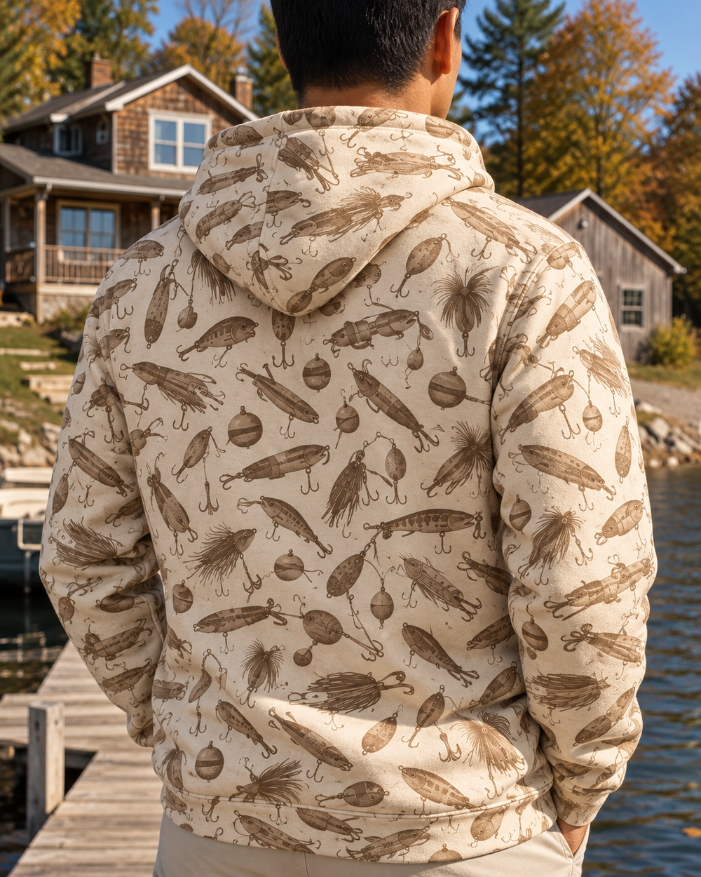 Vintage Lures All-Over Print Hoodie — back close-up