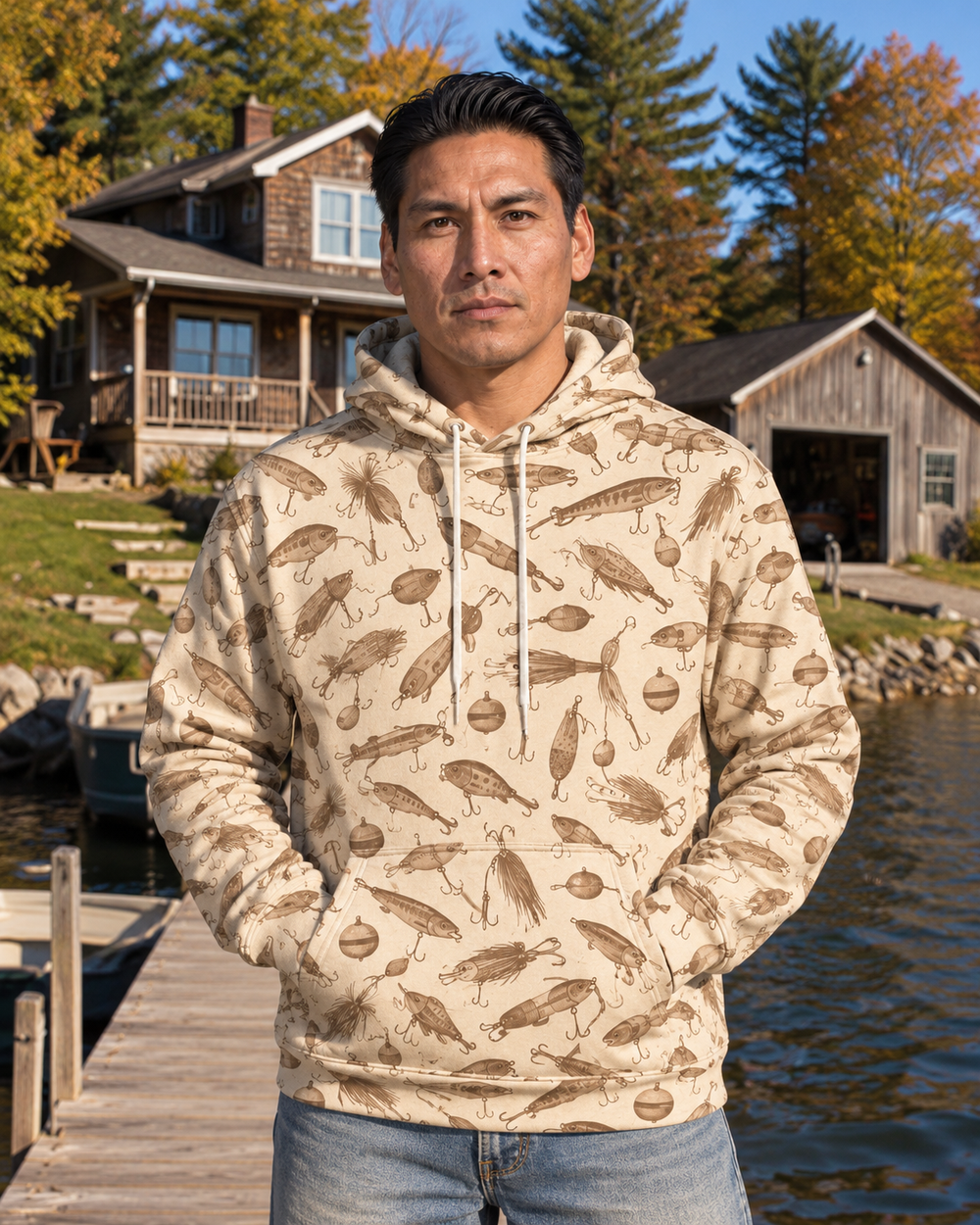 Vintage Lures All-Over Print Hoodie — model front