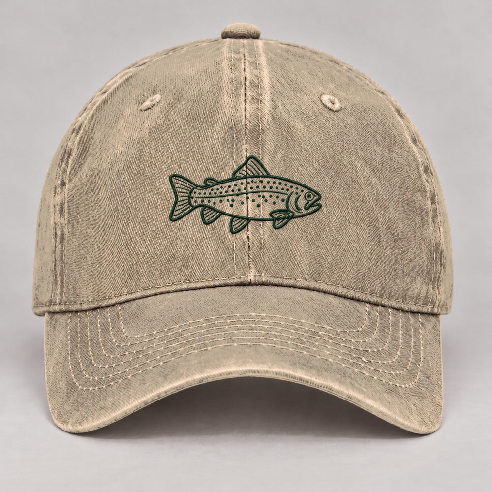 Rainbow Trout Embroidered Hat — Beige — front