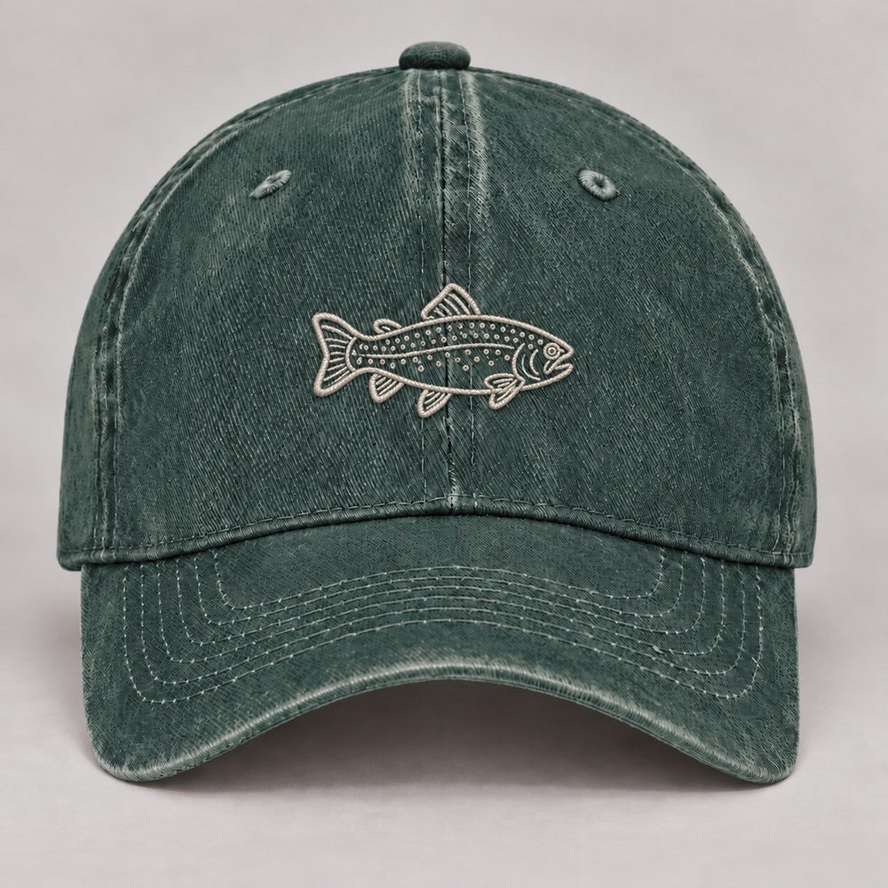 Rainbow Trout Embroidered Hat — Moss Green — front