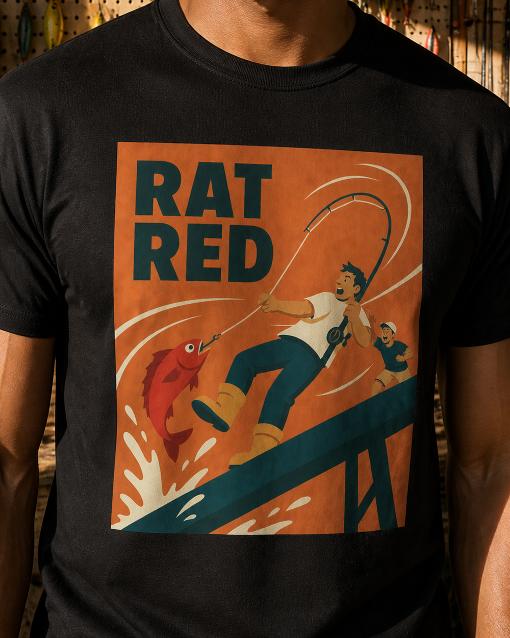 Rat Red tee — black, worn, side