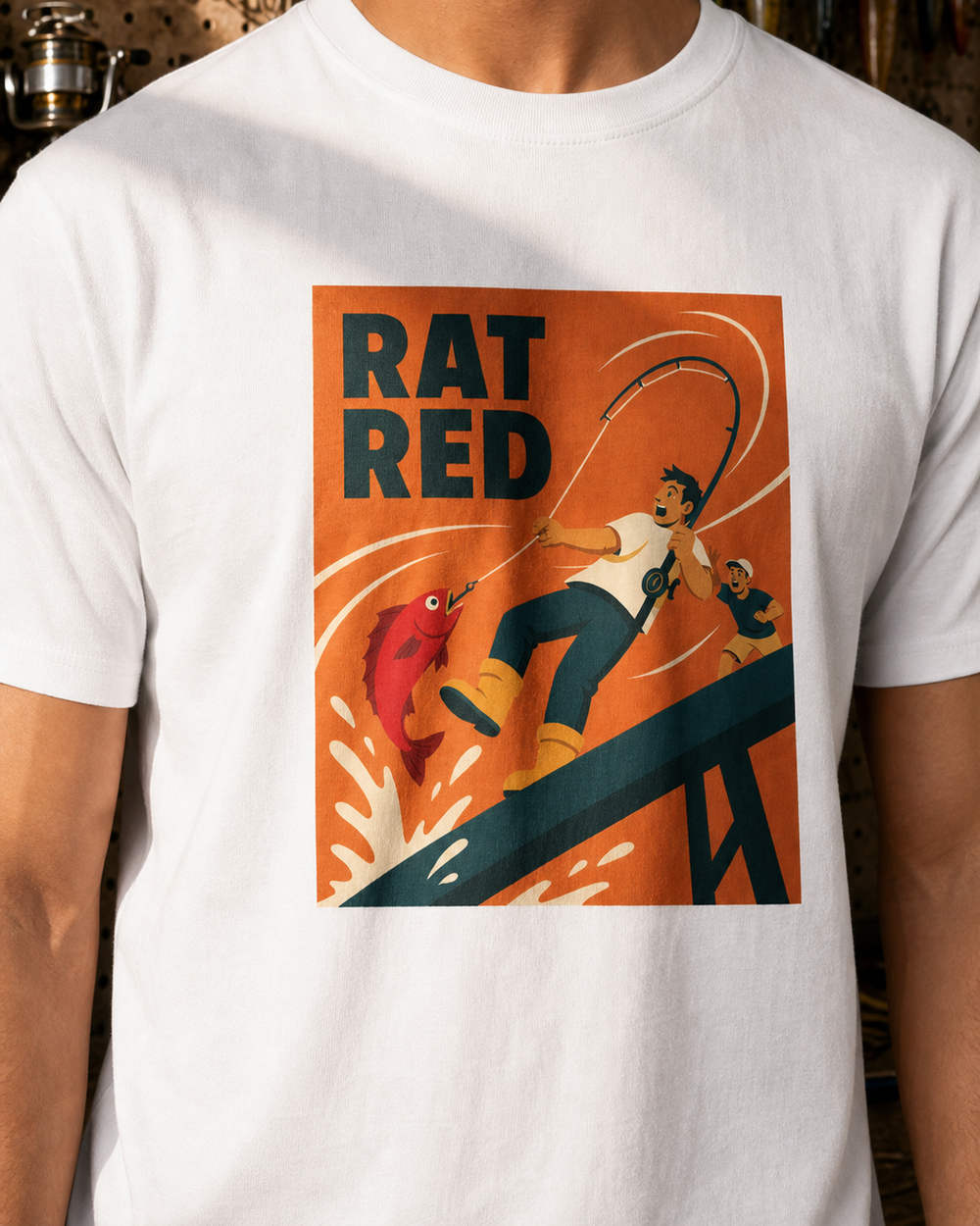 Rat Red tee — worn, side