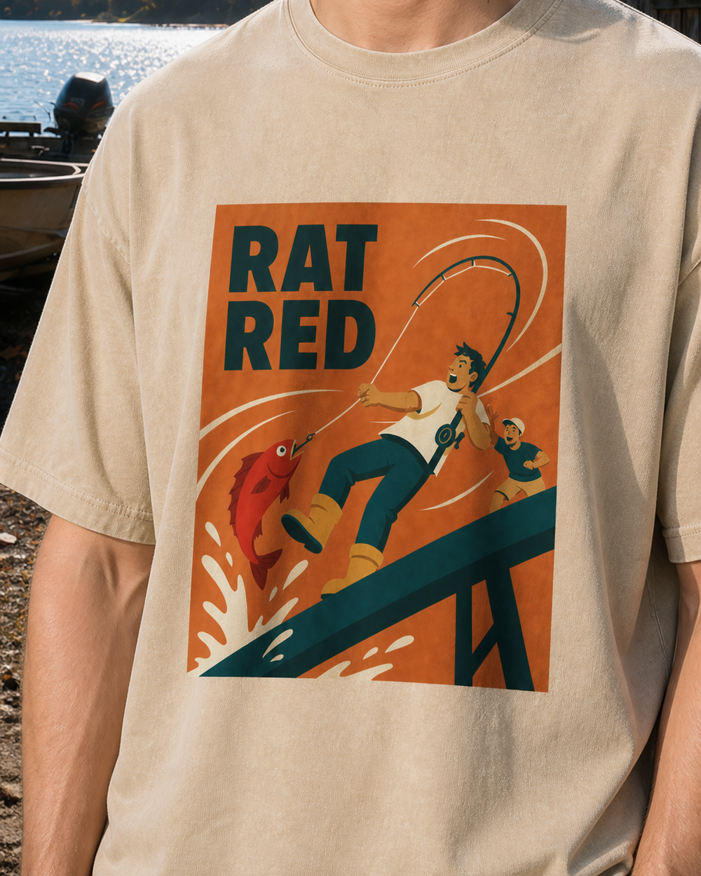 Rat Red washed tee — washed bone, worn, side