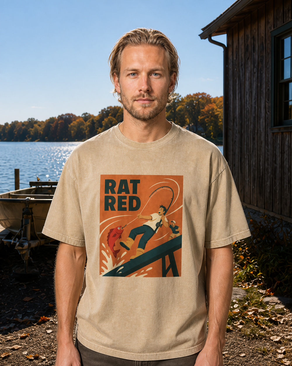 Rat Red washed tee — washed bone, worn, front