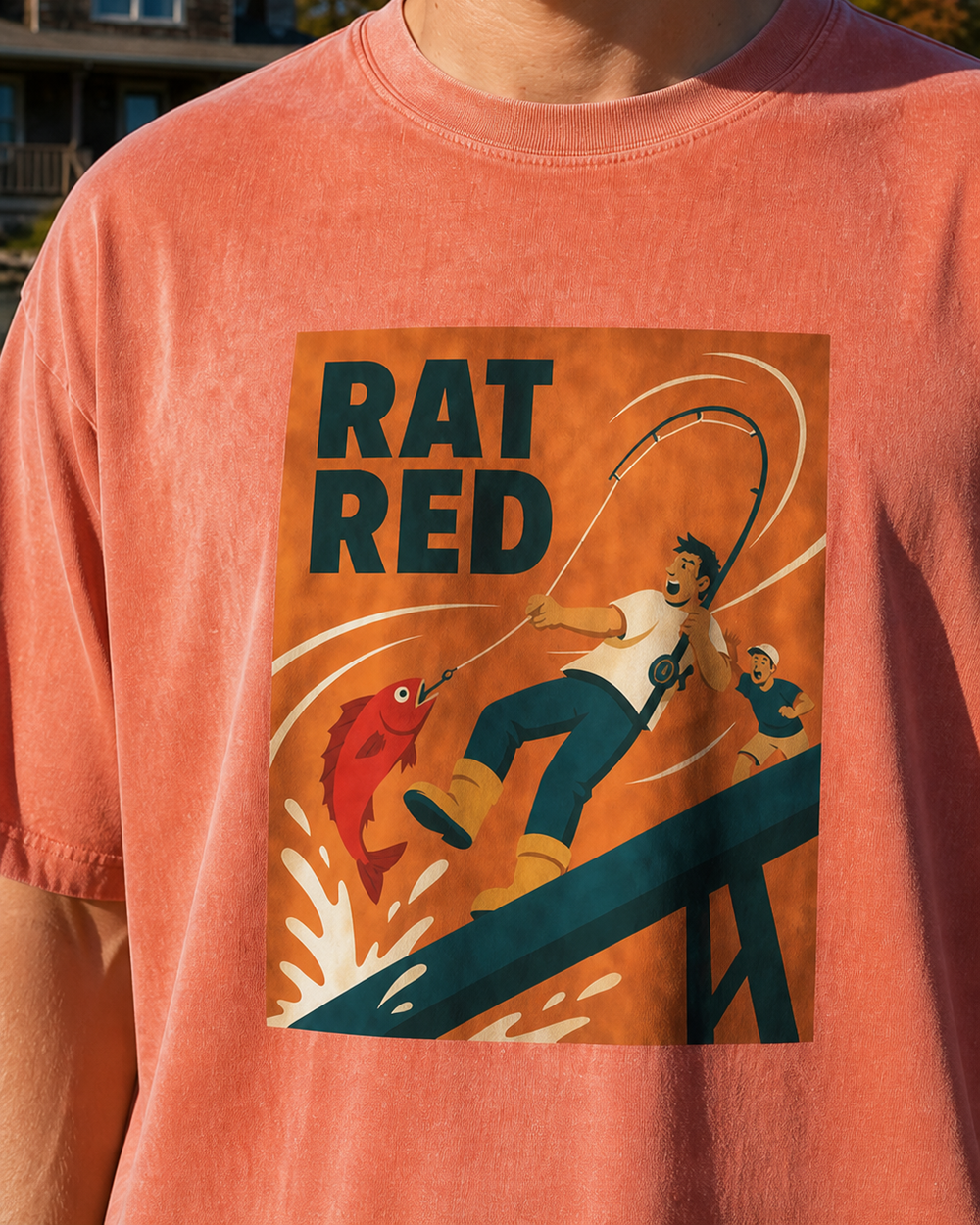 Rat Red washed tee — worn, side