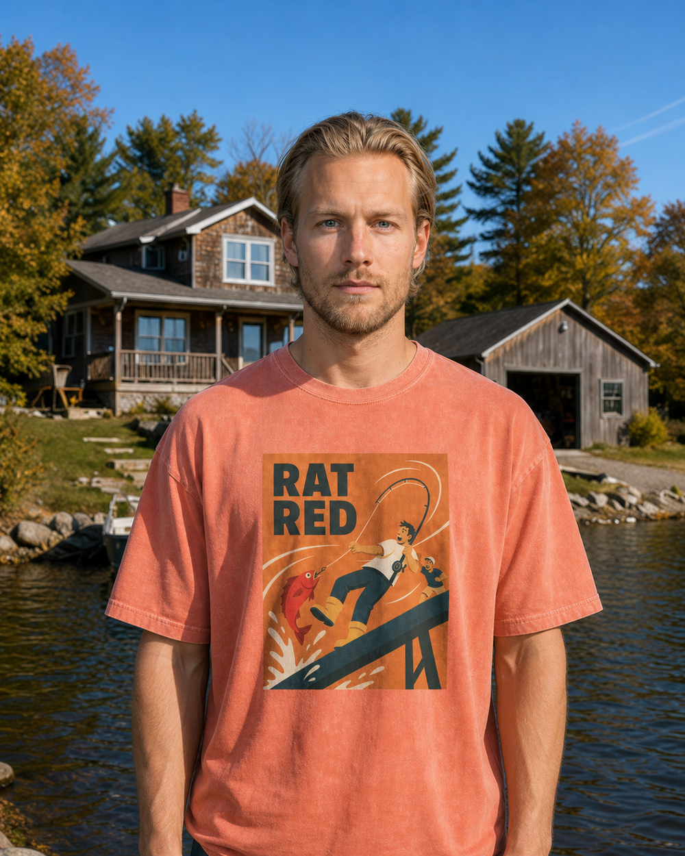 Rat Red washed tee — worn, front