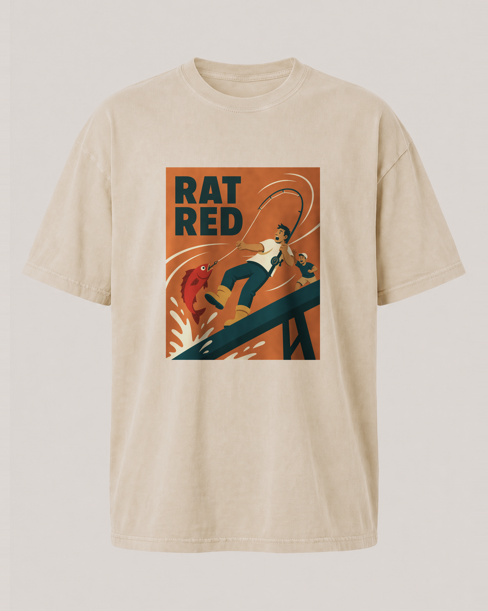 Rat Red washed tee — washed bone, front