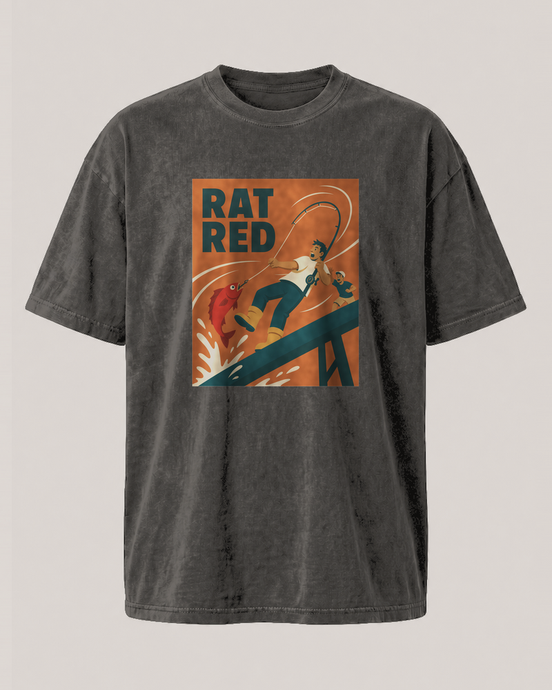 Rat Red washed tee — washed black, front
