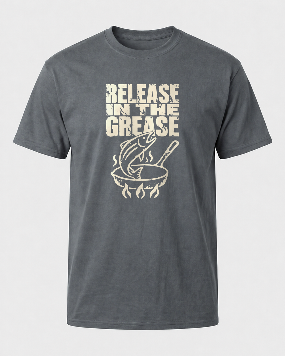 Release in the Grease tee — charcoal, front