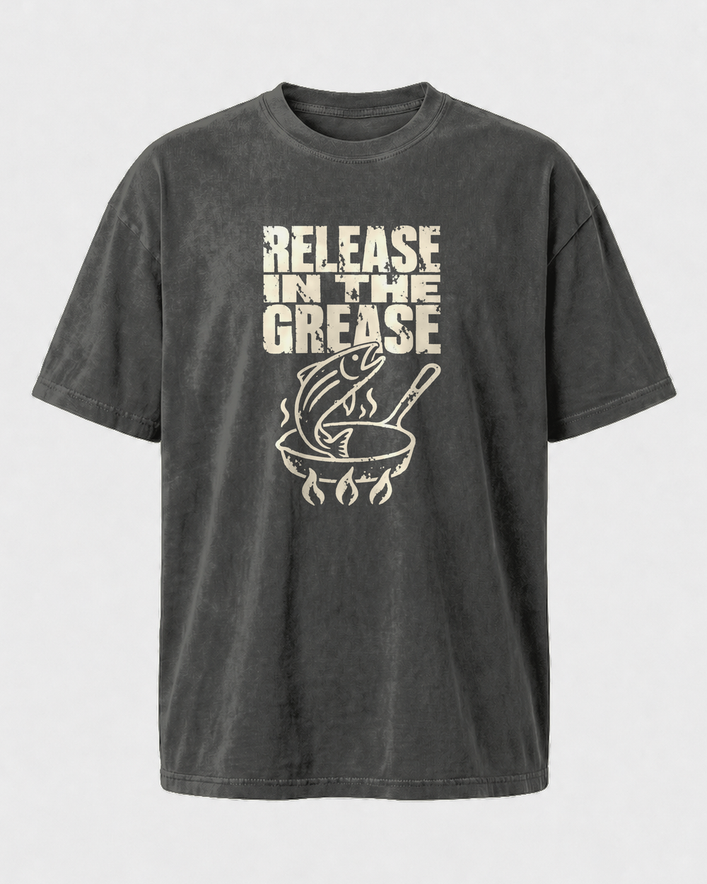 Release in the Grease washed tee — washed black, front