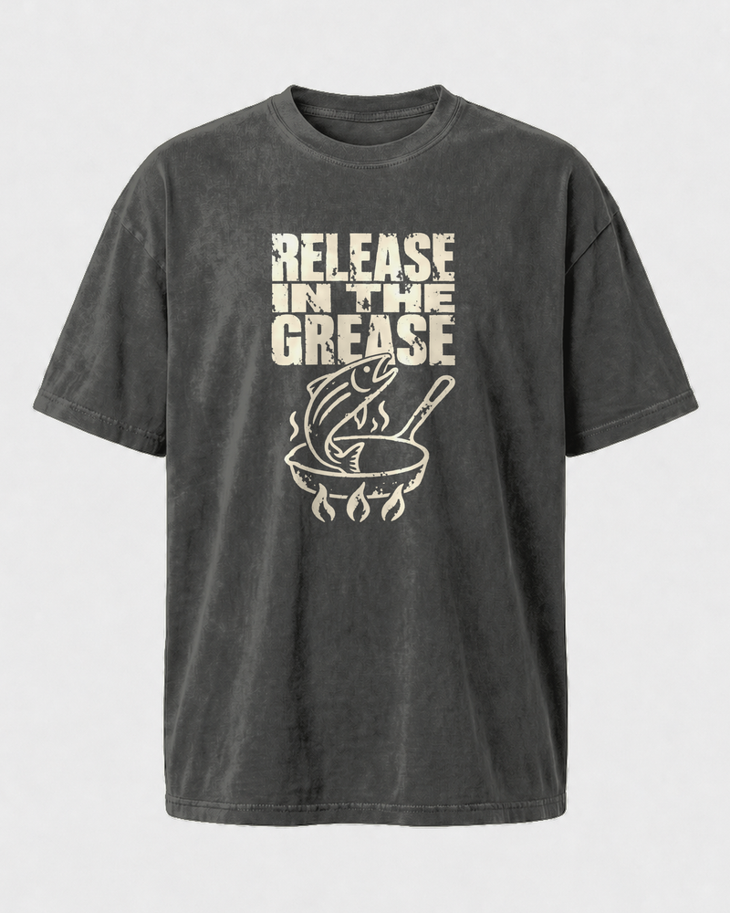 Release in the Grease washed tee — washed black, front
