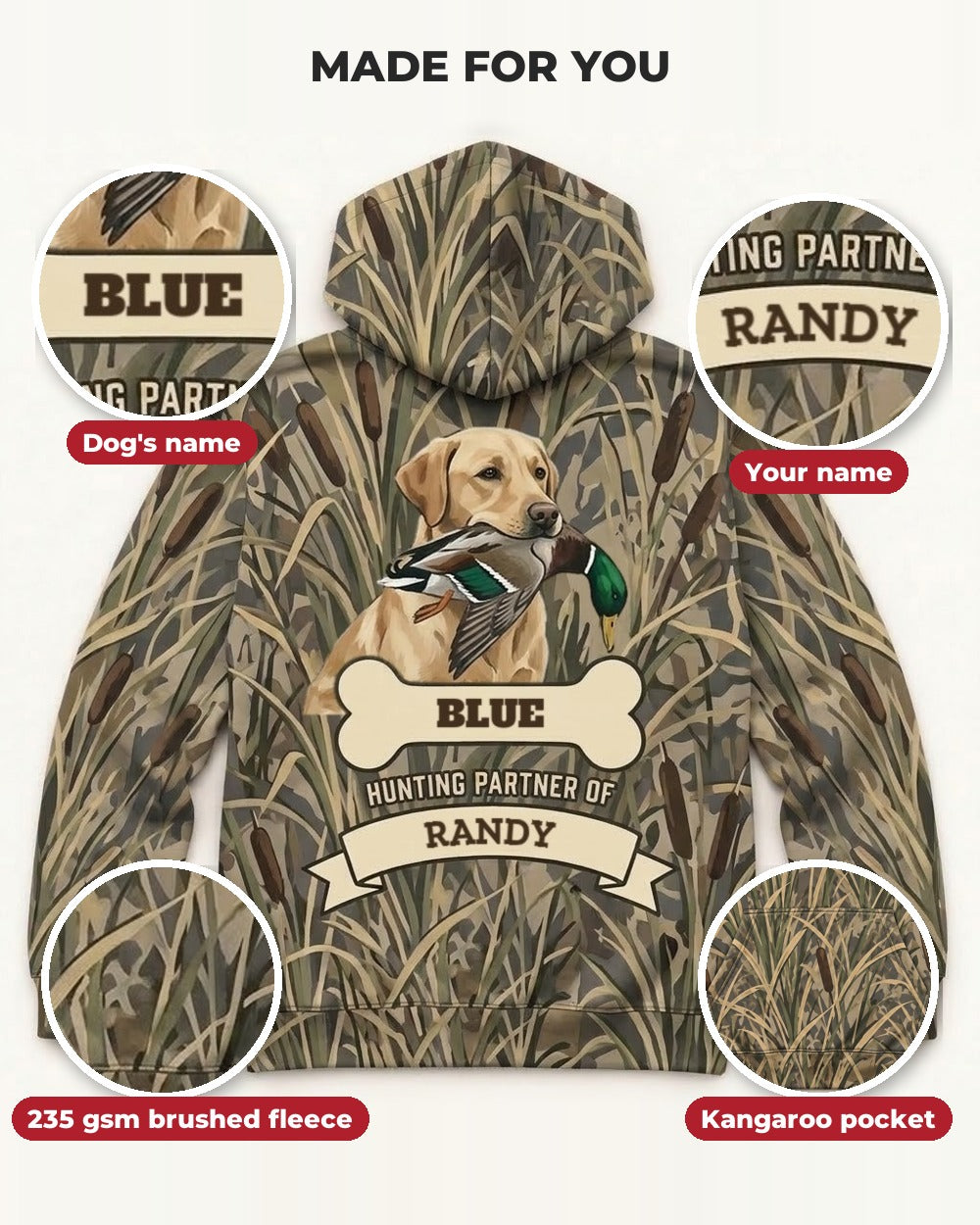 Retriever Hunting Partner Custom All-Over Print Hoodie — details