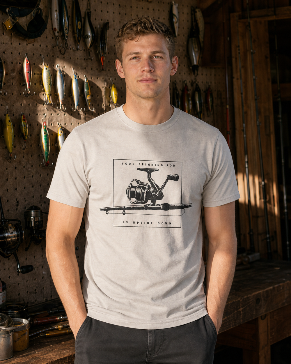 Rod Upside Down tee — sand, worn, front