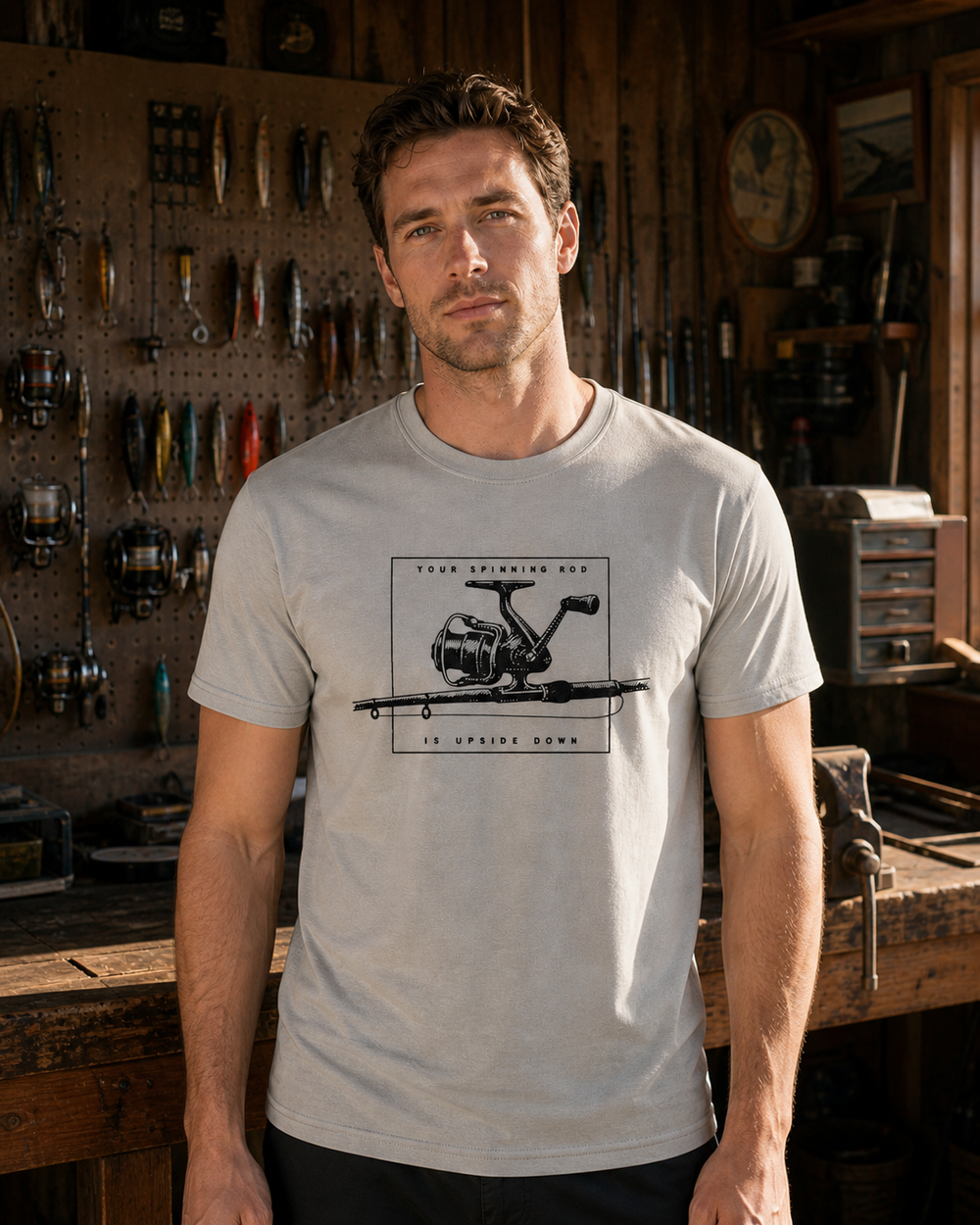 Rod Upside Down tee — sports grey, worn, front