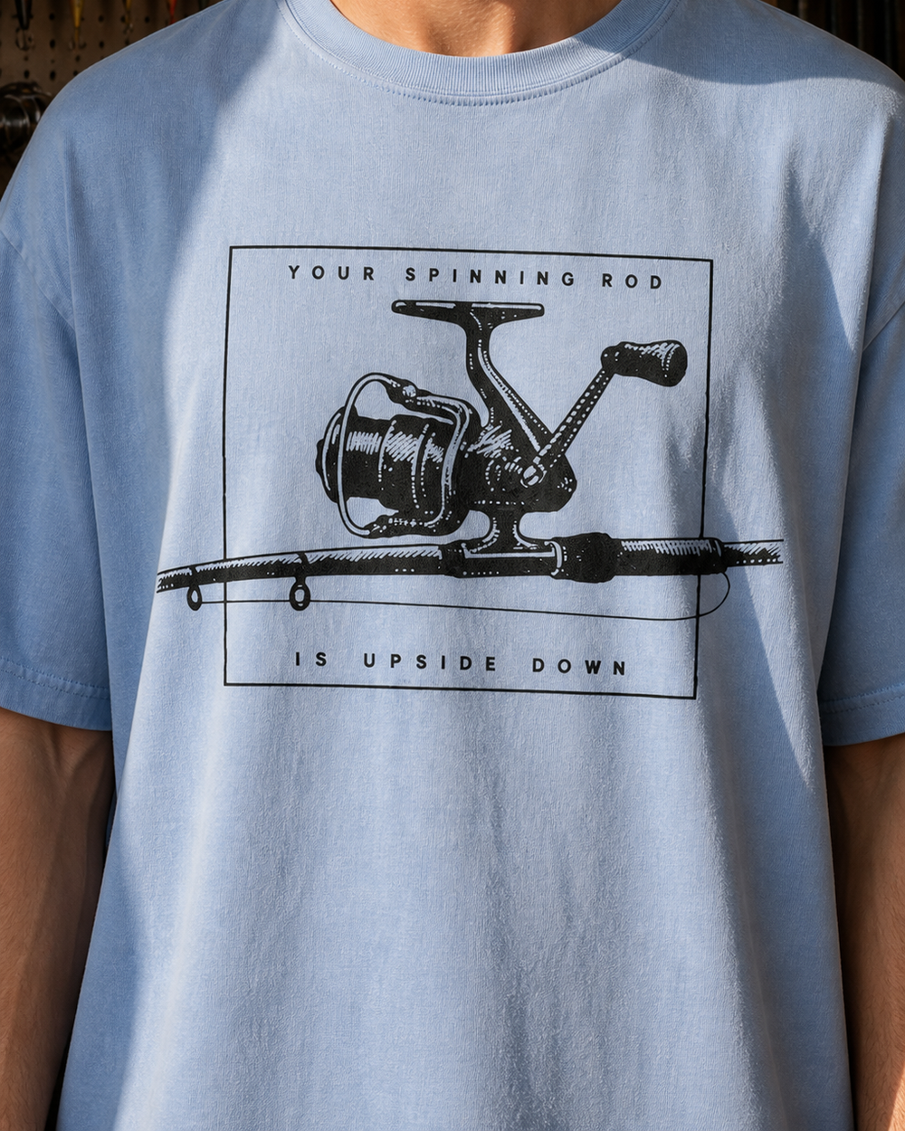Rod Upside Down washed tee — washed light blue, worn, side