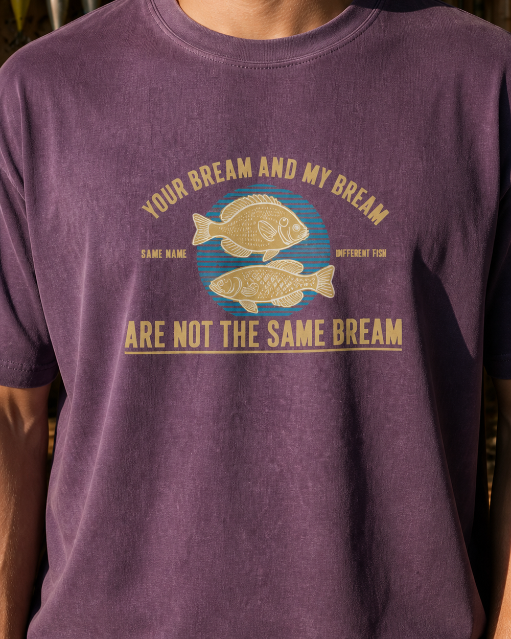 Not The Same Bream washed tee — washed violet, worn, side