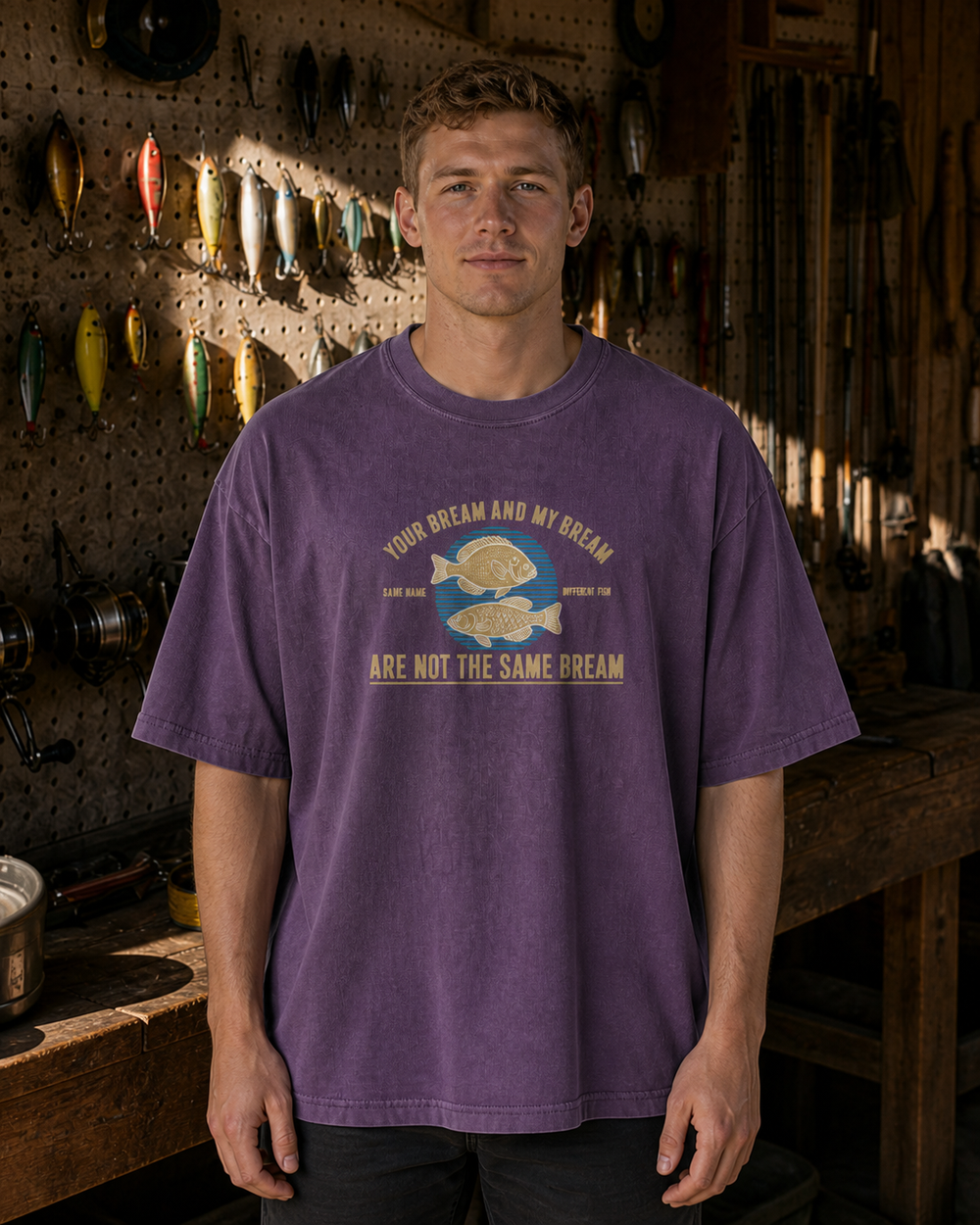 Not The Same Bream washed tee — washed violet, worn, front