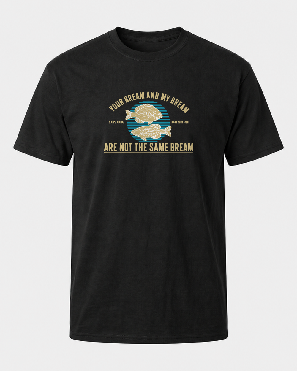 Not The Same Bream tee — black, front