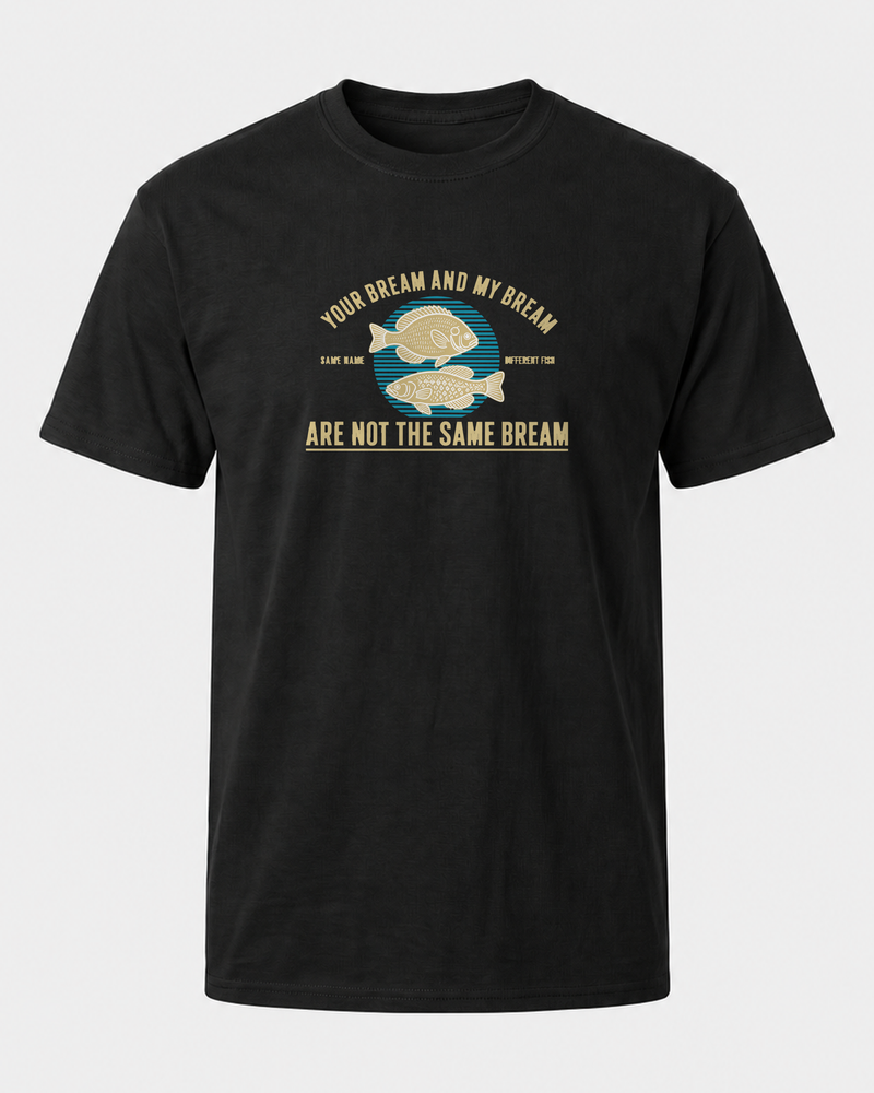 Not The Same Bream tee — black, front