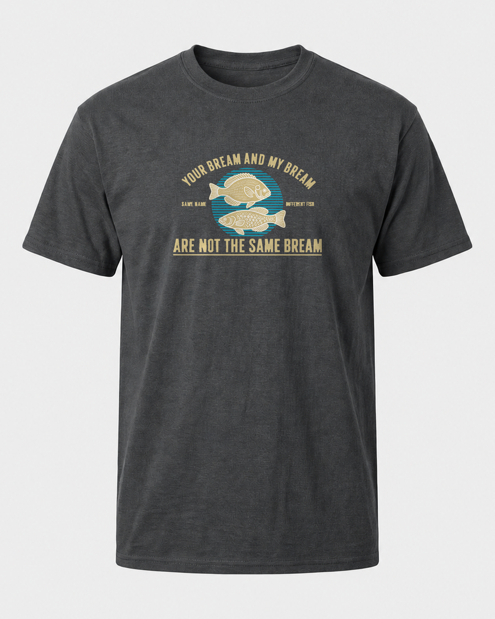 Not The Same Bream tee — dark heather, front