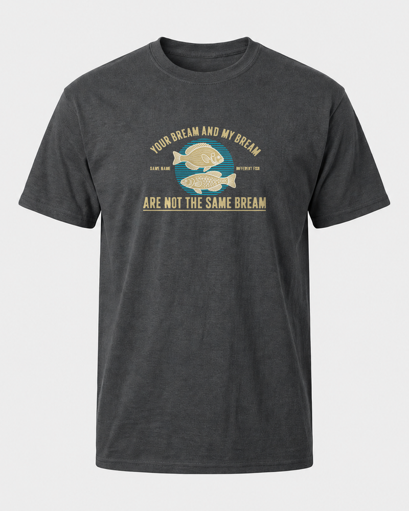 Not The Same Bream tee — dark heather, front