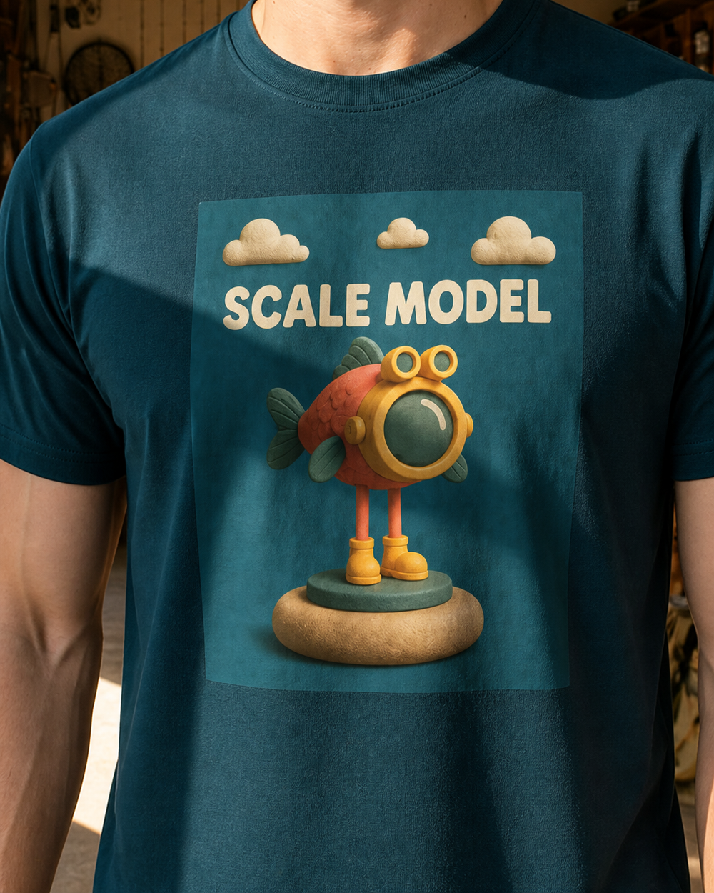 Scale Model tee — midnight navy, worn, side
