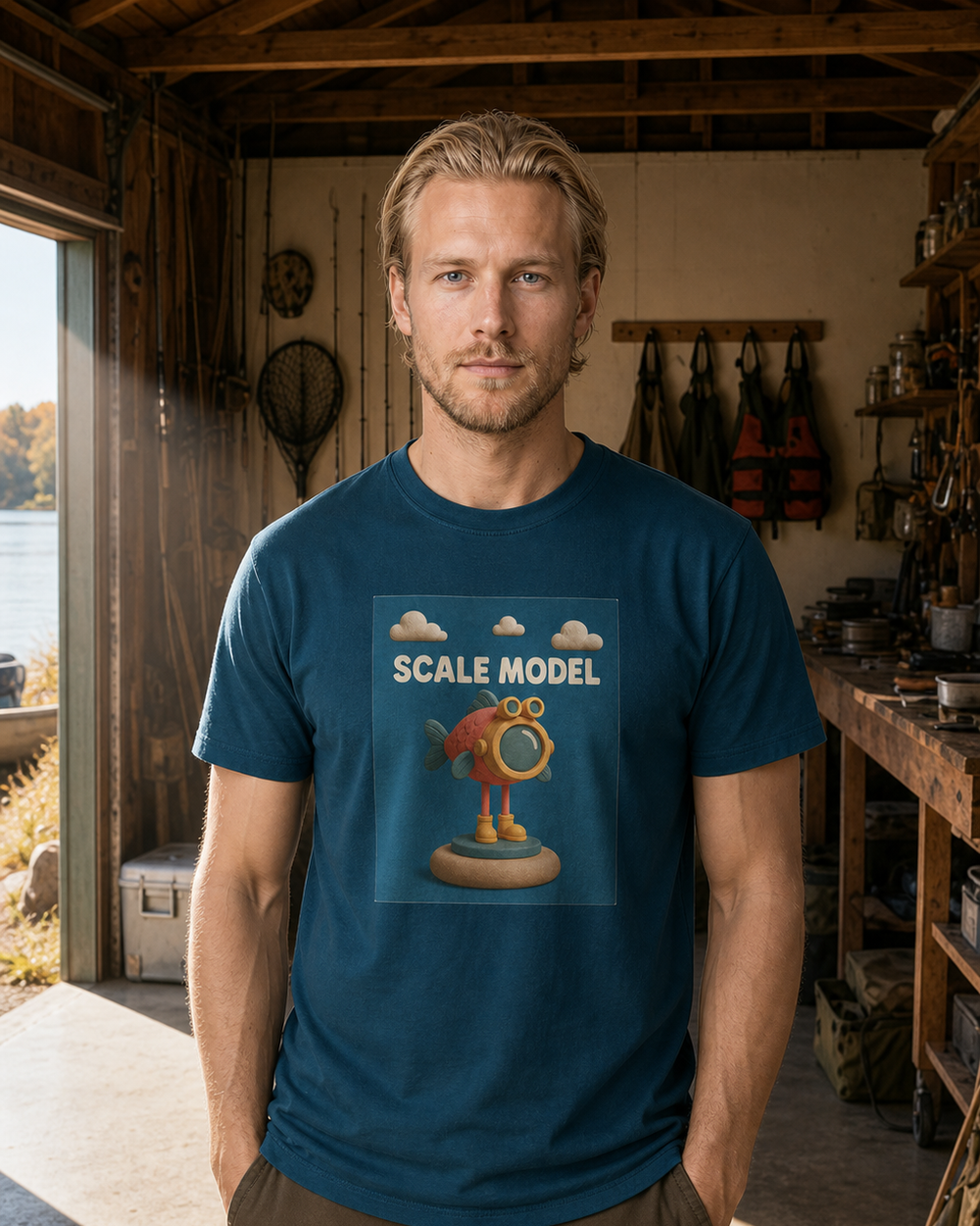 Scale Model tee — midnight navy, worn, front