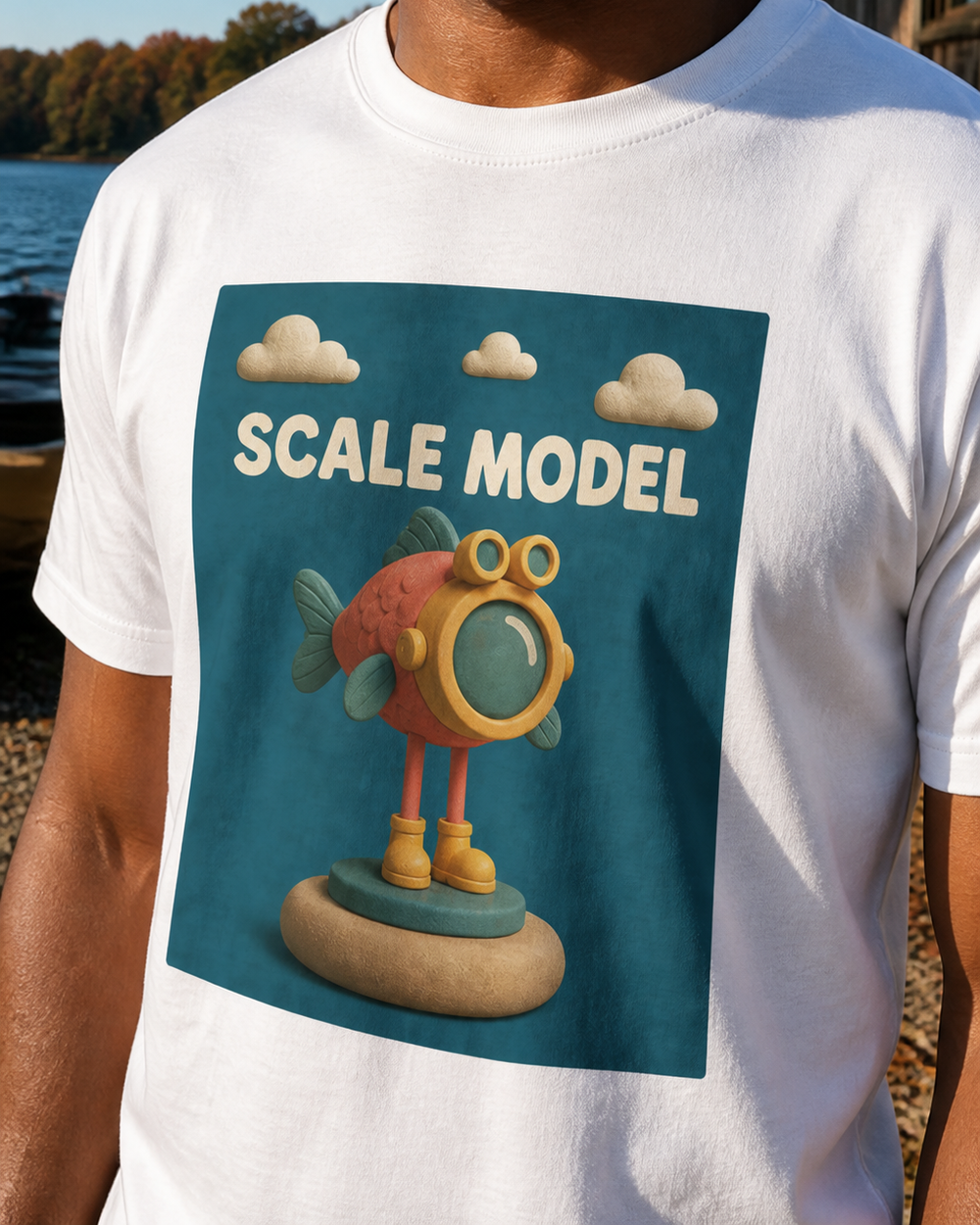 Scale Model tee — worn, side