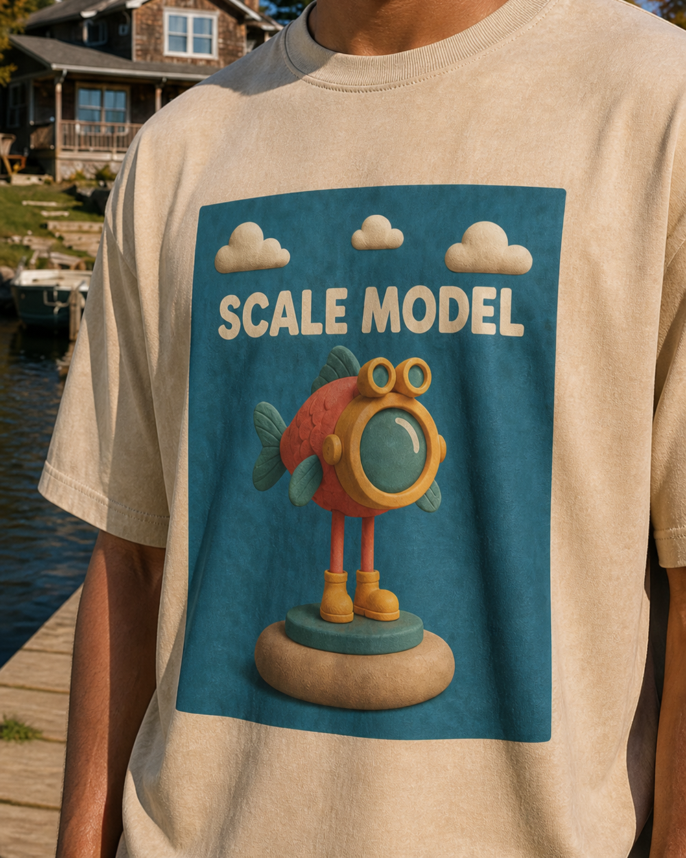Scale Model washed tee — washed bone, worn, side