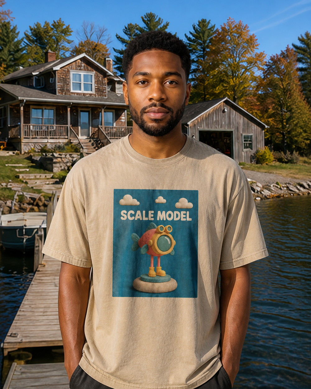 Scale Model washed tee — washed bone, worn, front