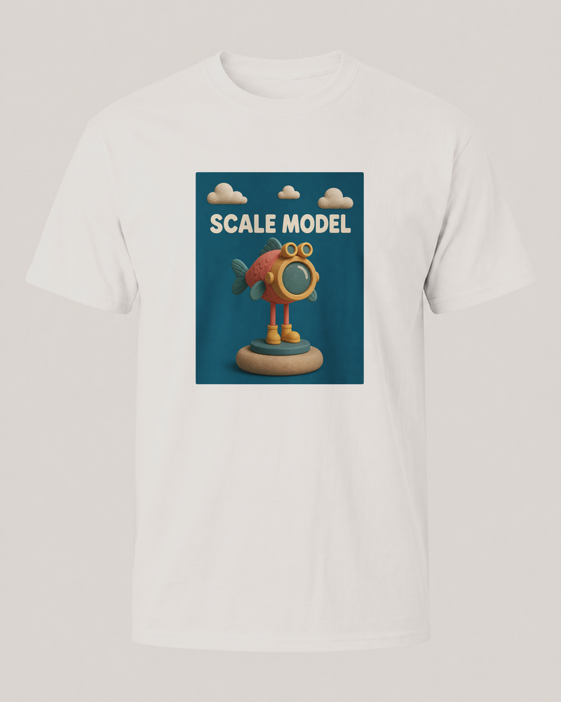 Scale Model tee — worn, front