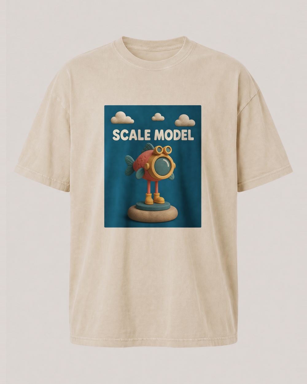 Scale Model washed tee — washed bone, worn, front
