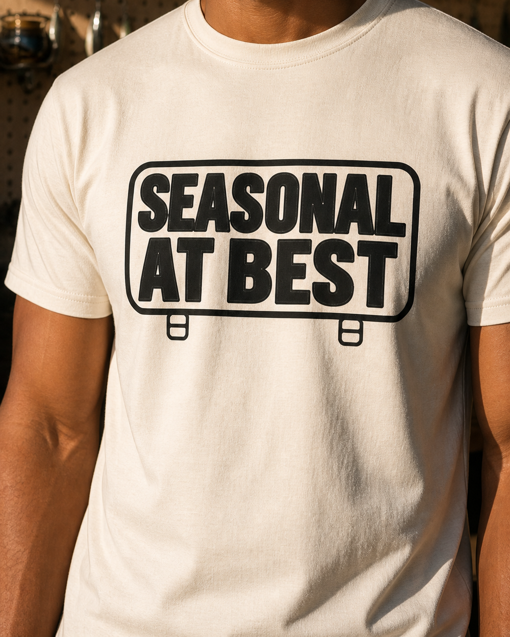 Seasonal At Best tee — bone, worn, side