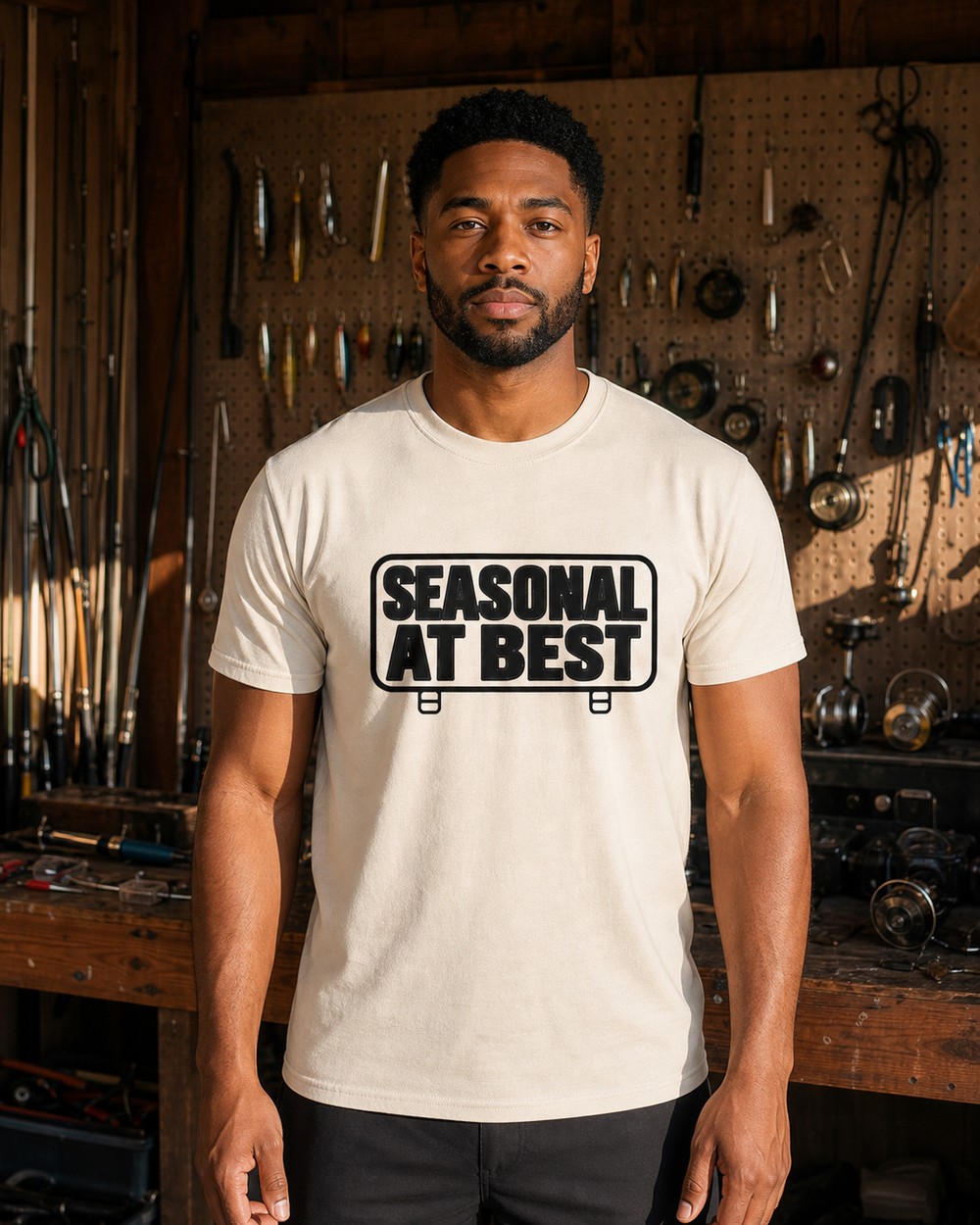 Seasonal At Best tee — bone, worn, front