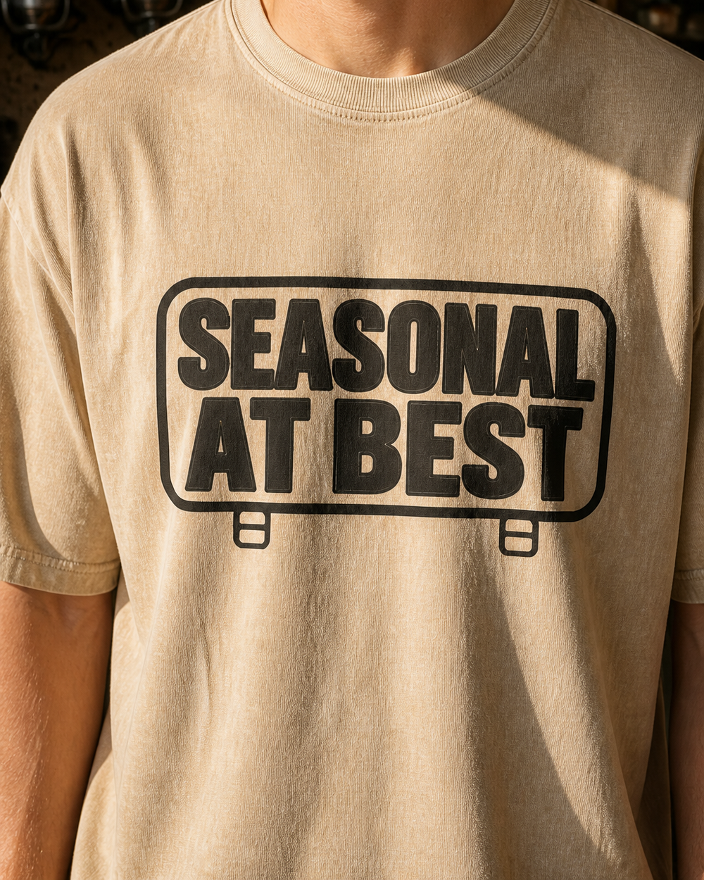 Seasonal At Best washed tee — washed bone, worn, side