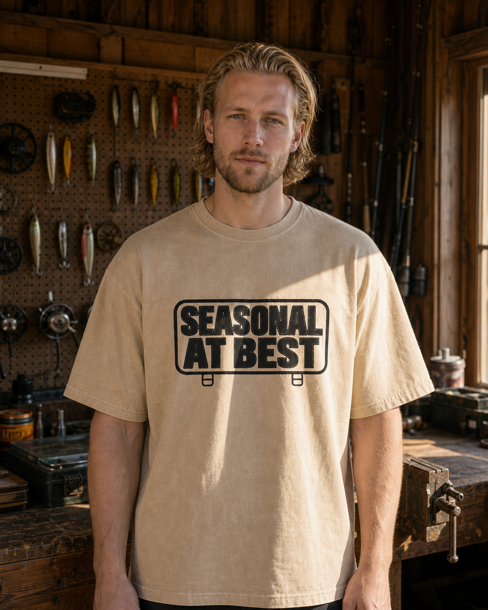 Seasonal At Best washed tee — washed bone, worn, front