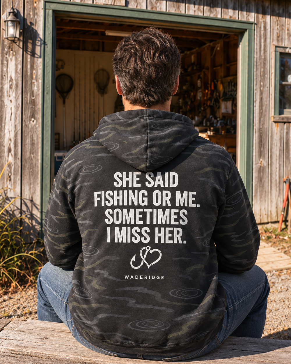 She Said Fishing Or Me Hook Heart All-Over Print Hoodie — model back