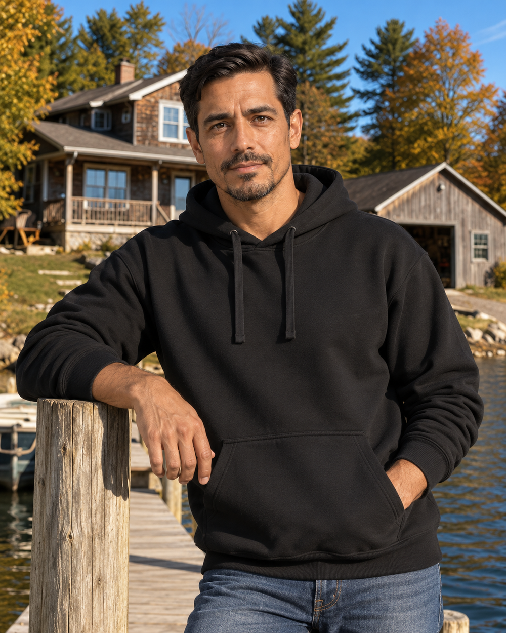 She Said Fishing Or Me Hook Heart Hoodie — Black — model front