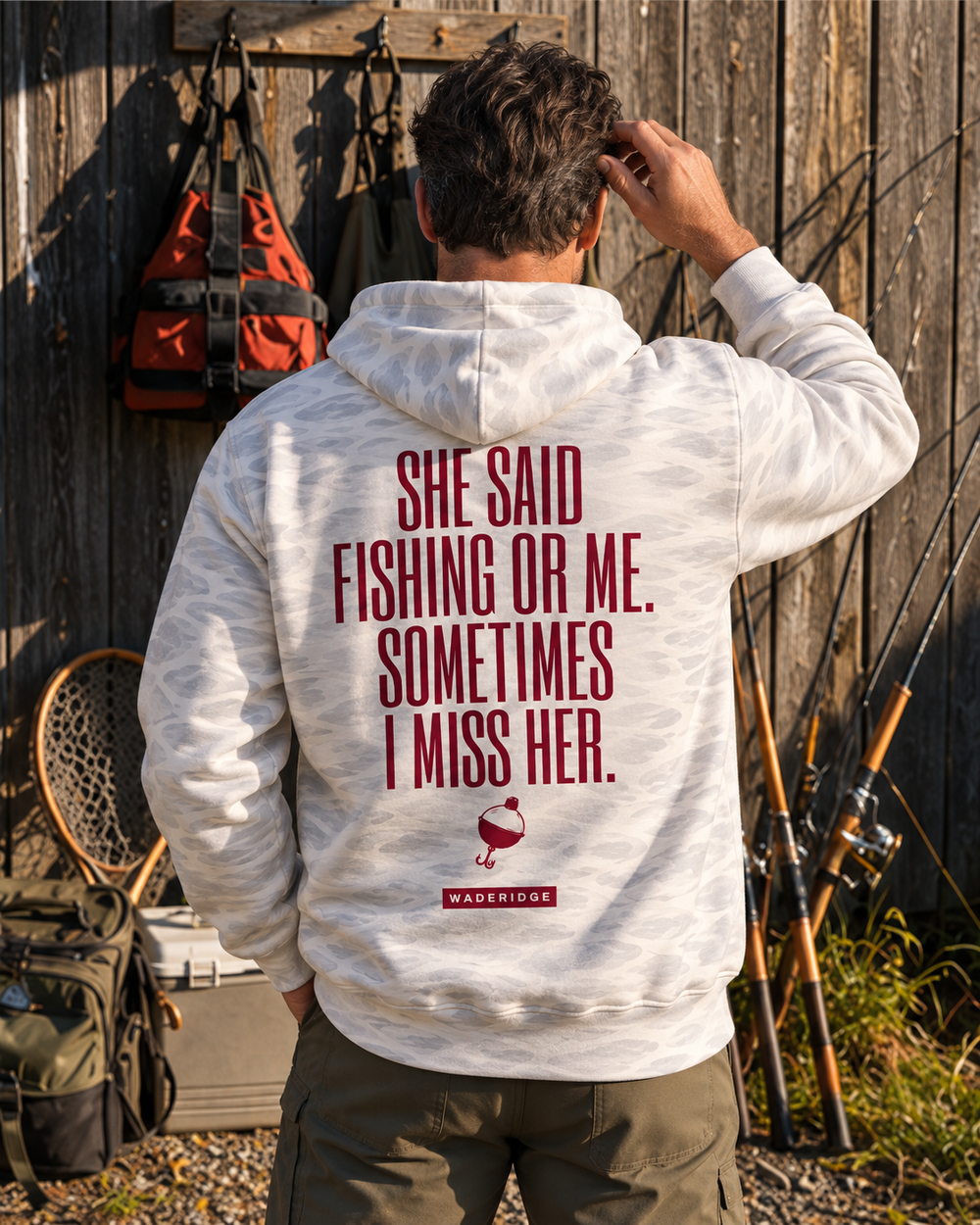 She Said Fishing Or Me Red Bobber All-Over Print Hoodie — model back