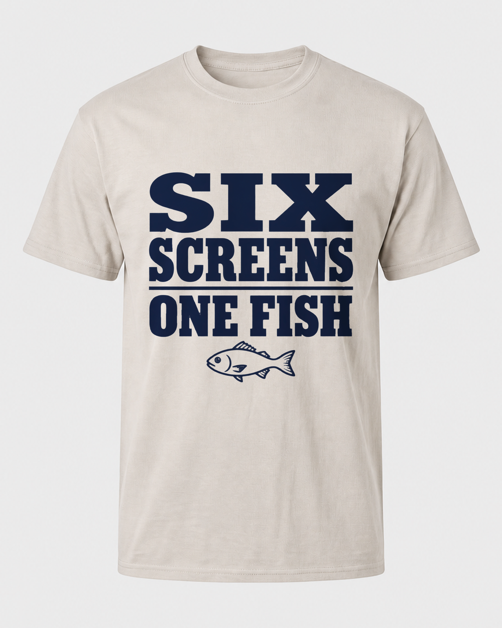 Six Screens One Fish — Poster Print tee — sand, front