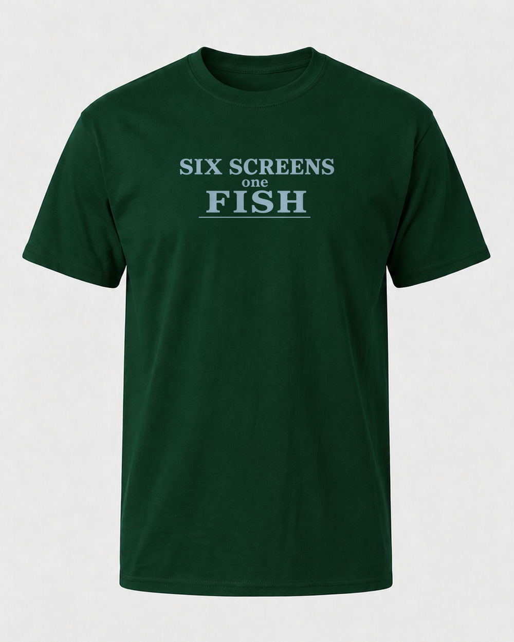 Six Screens One Fish Stacked tee — forest, front