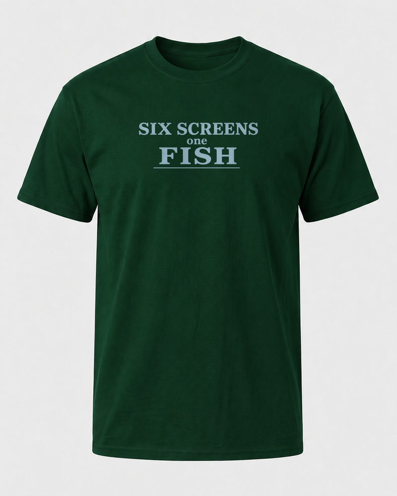Six Screens One Fish Stacked tee — forest, front
