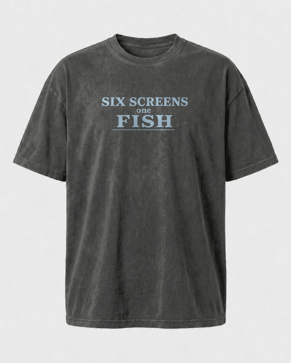 Six Screens One Fish Stacked washed tee — washed black, front