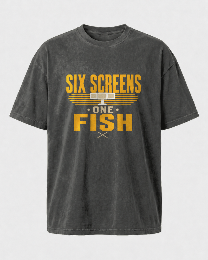 Six Screens One Fish Two Tone washed tee — washed black, front
