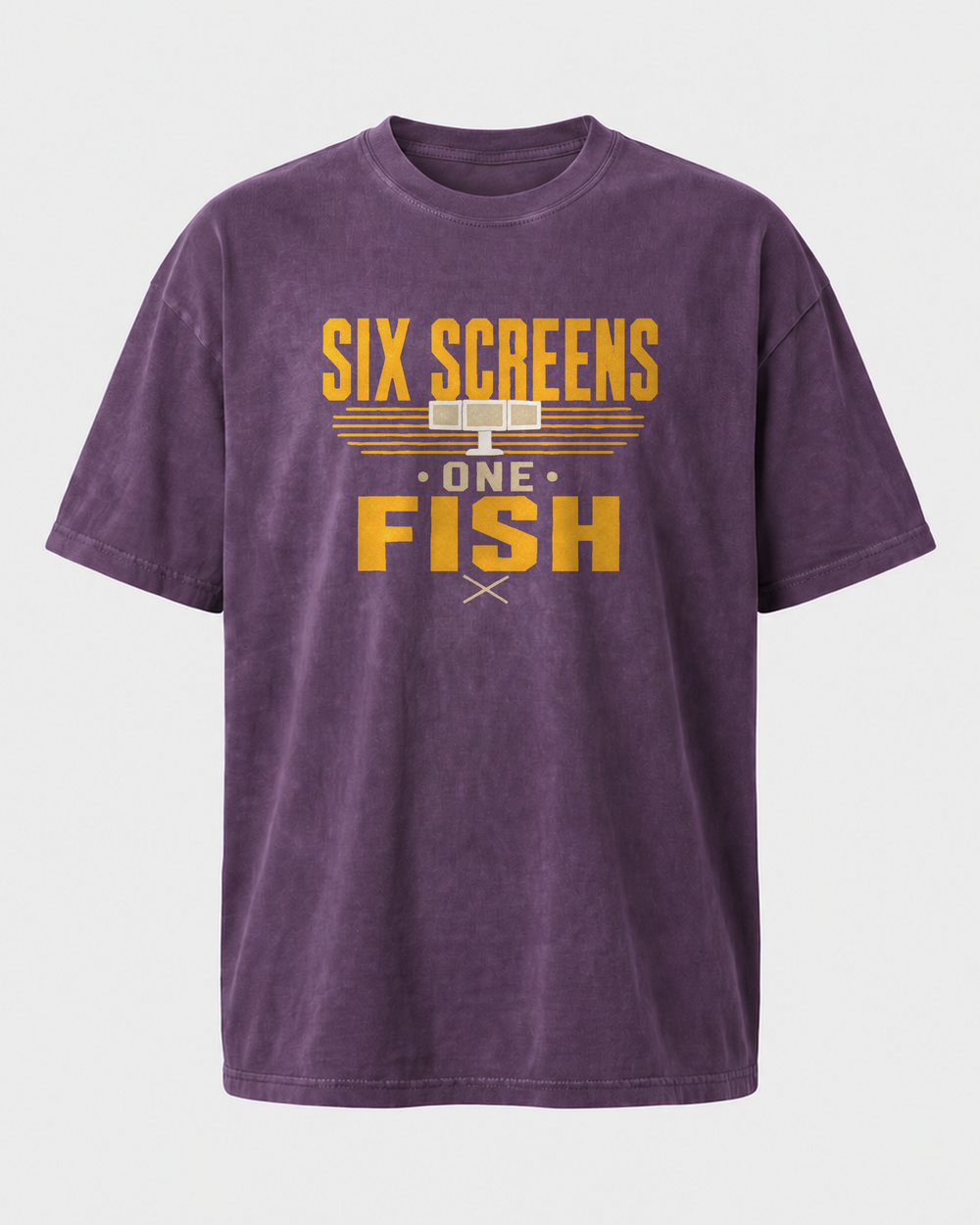 Six Screens One Fish Two Tone washed tee — washed violet, front