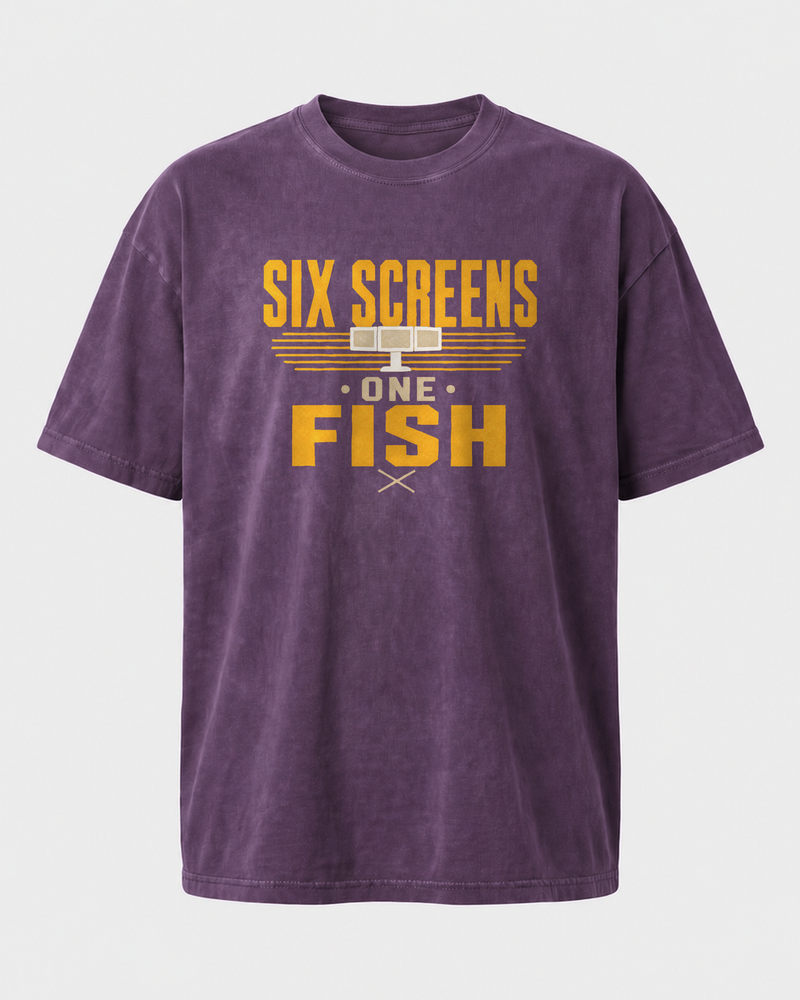 Six Screens One Fish Two Tone washed tee — washed violet, front